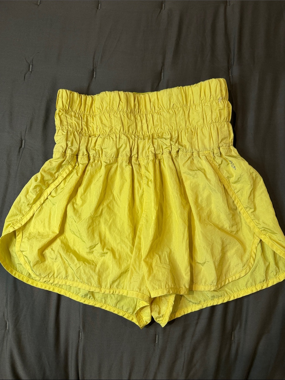 Free People Yellow Smocked High-Rise Athletic Shorts